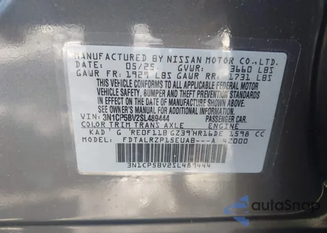2025 Nissan Kicks Play S from USA, damaged, VIN 3N1CP5BV2SL489444